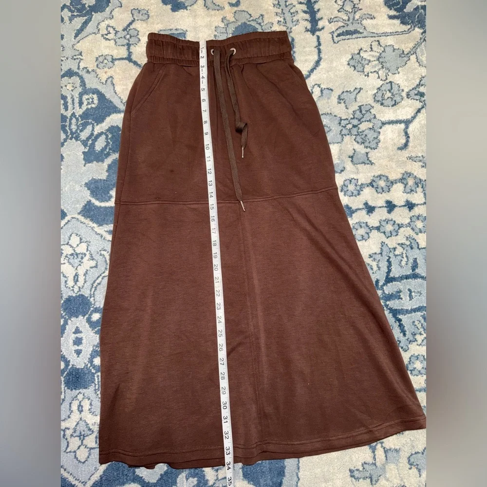 GRECERELLE chocolate brown midi length sweatsuit pull on skirt casual leisure Sm